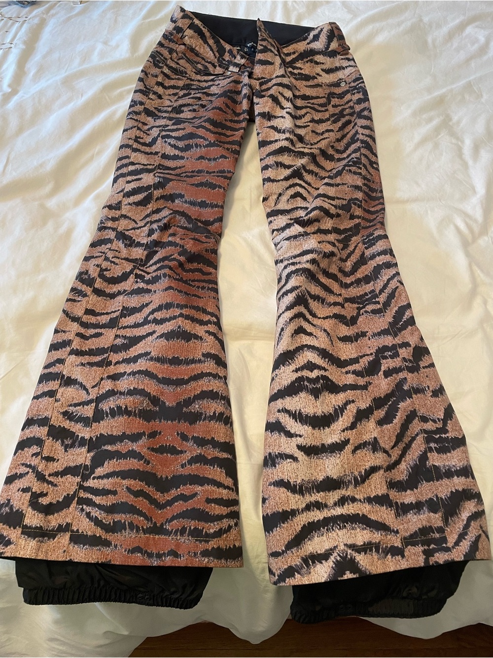 B By Burton Tiger-Print Flared Snow Pants in Brown & Black Dry Ride XS